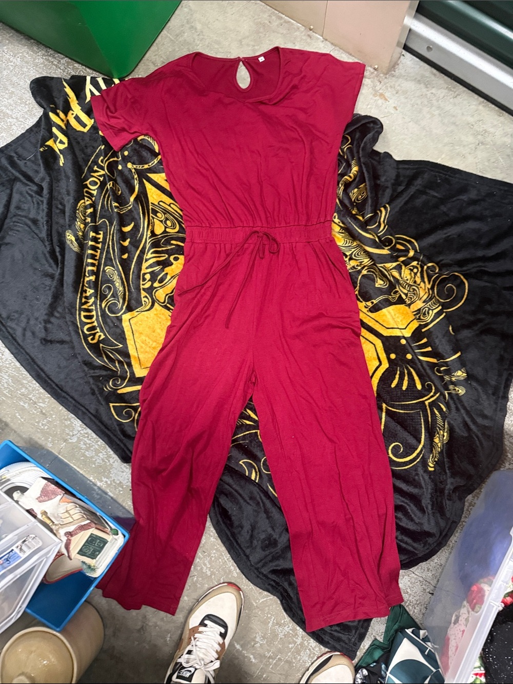 Women's Burgundy Short-Sleeve Jumpsuit